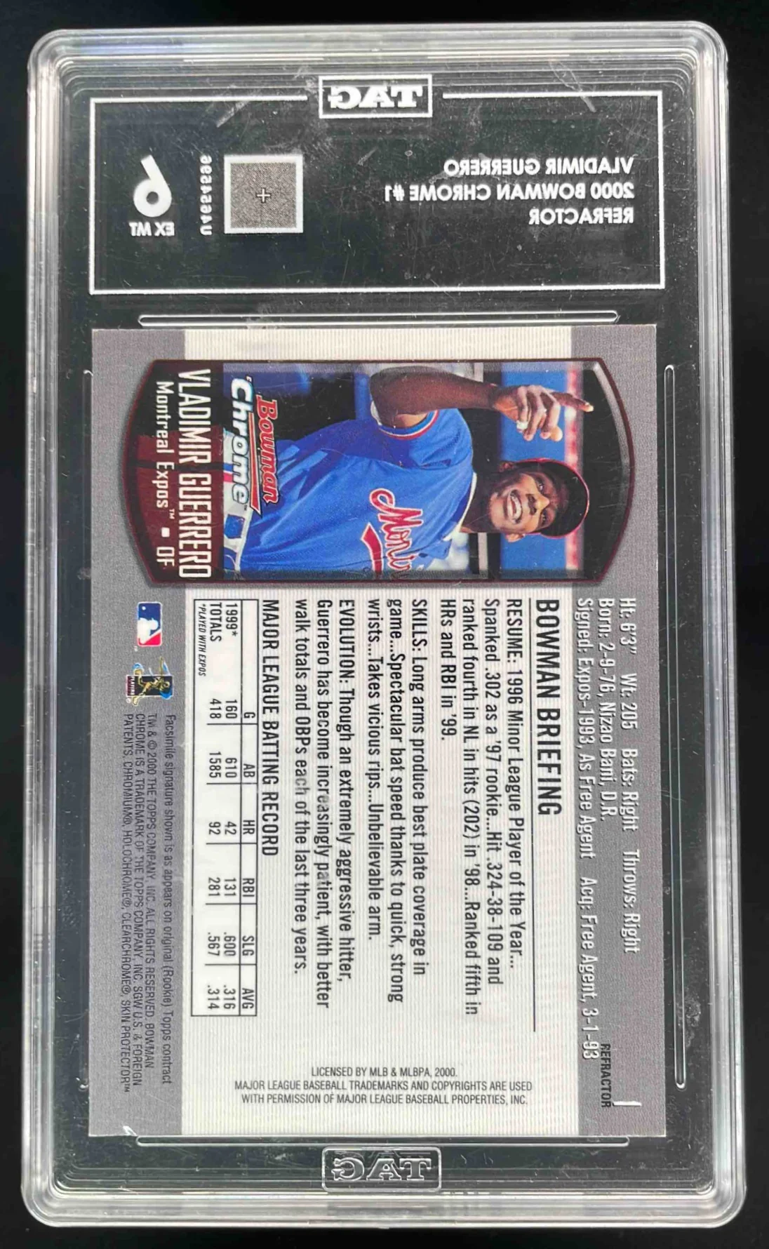 2000 Bowman Chrome Refractors #1 Vladimir Guerrero TAG 6 - Image 2