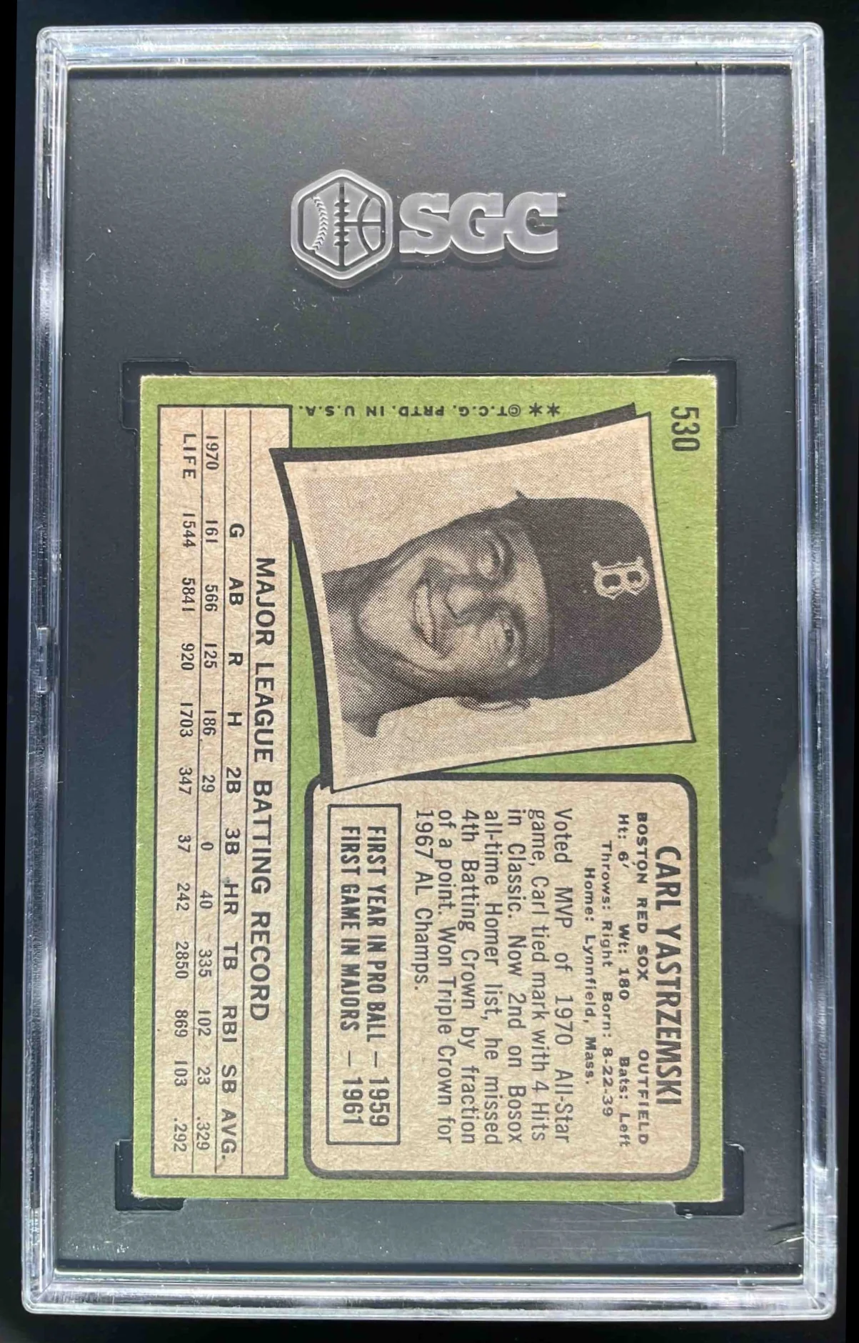 1971 Topps #530 Carl Yastrzemski SGC 5.5 - Image 2