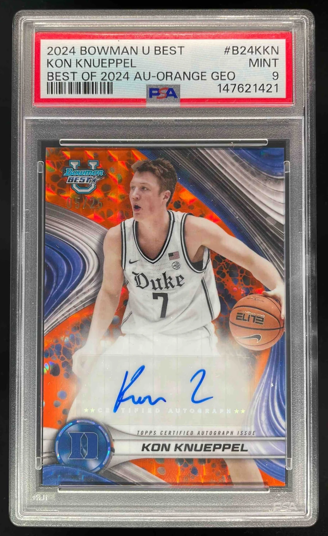 2024 Bowman's Best Best of 2024 Orange Geometric Kon Knueppel Auto /25 PSA 9