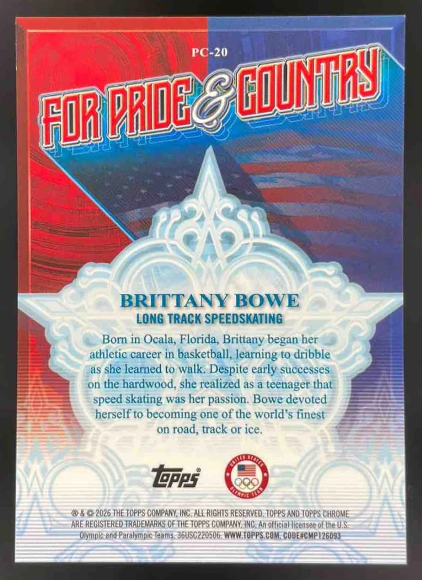 2026 Topps Chrome U.S. Winter Olympic For Pride Country Black Brittany Bowe /10 - Image 2