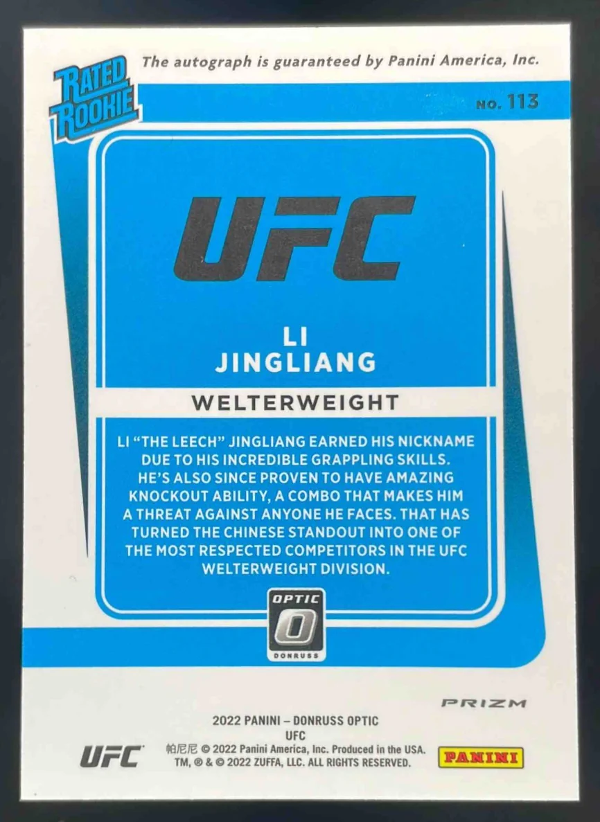 2022 Donruss Optic UFC Optic Signatures Holo #113 Li Jingliang Rated Rookie Auto - Image 2