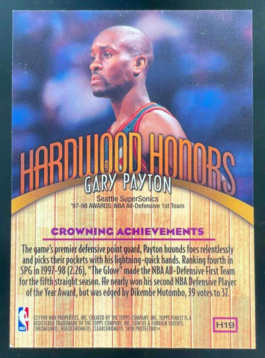 1998-99 Topps Finest Hardwood Honors #H19 Gary Payton - Image 2