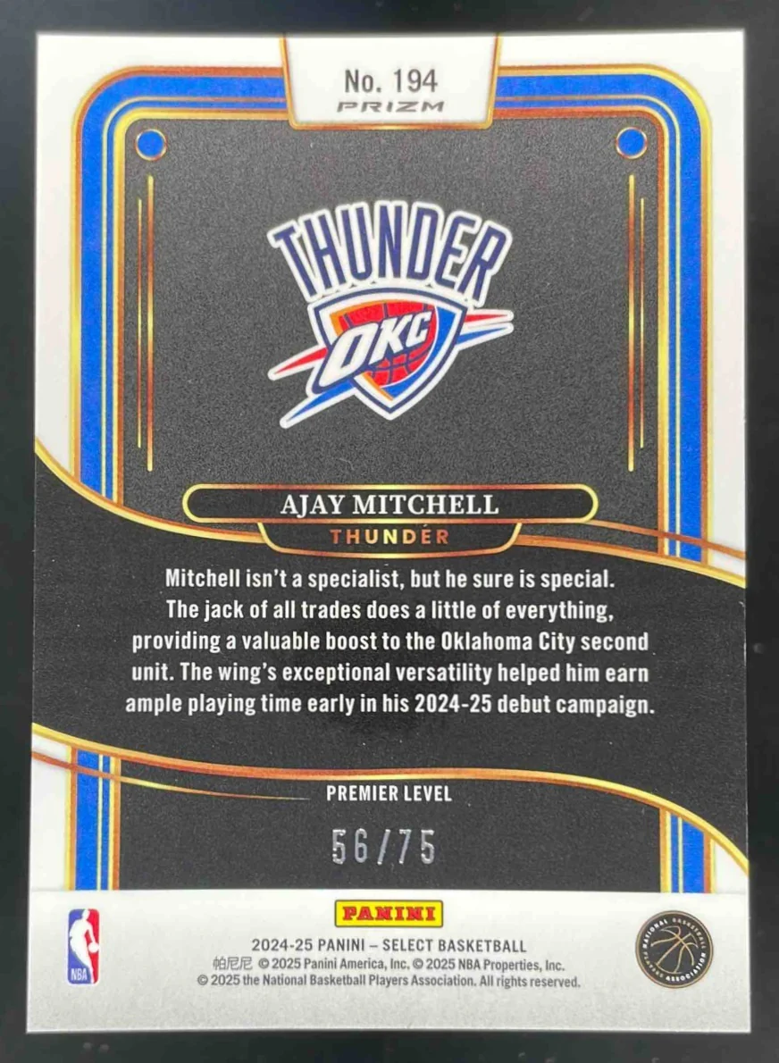 2024-25 Panini Select Premier Neon Green Prizm #194 Ajay Mitchell RC /75 - Image 2