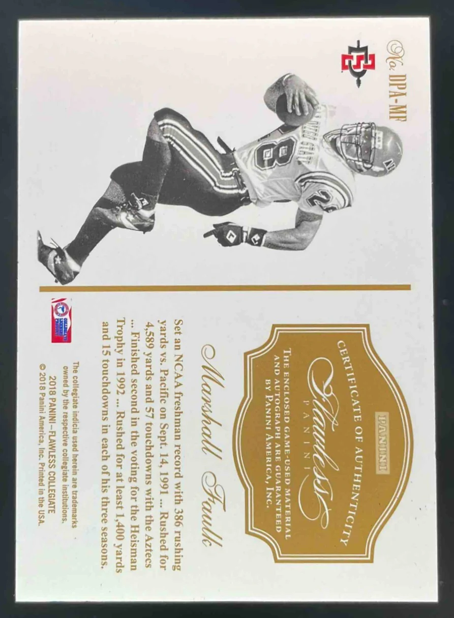2018 Flawless Collegiate Dual Patch Autographs #DPA-MF Marshall Faulk Auto /25 - Image 2