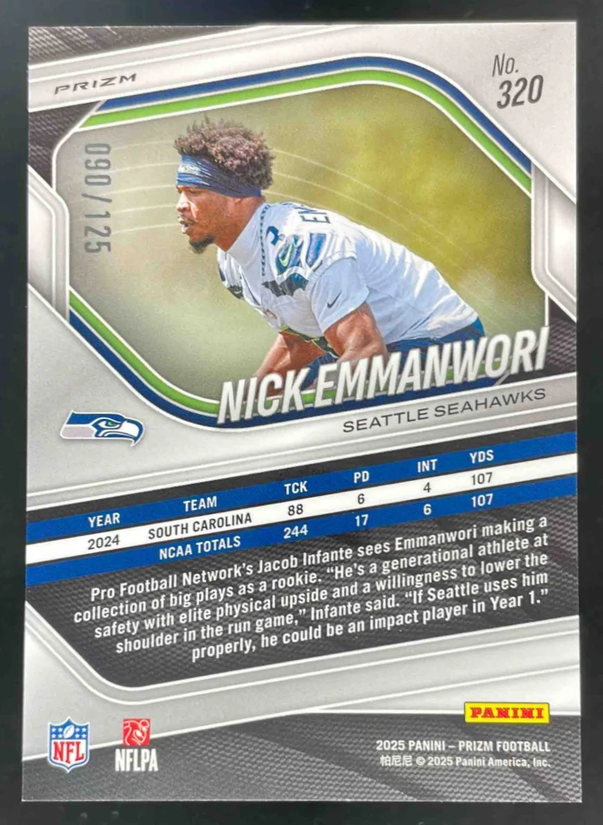 2025 Panini Prizm Purple Prizm #320 Nick Emmanwori RC /125 - Image 2