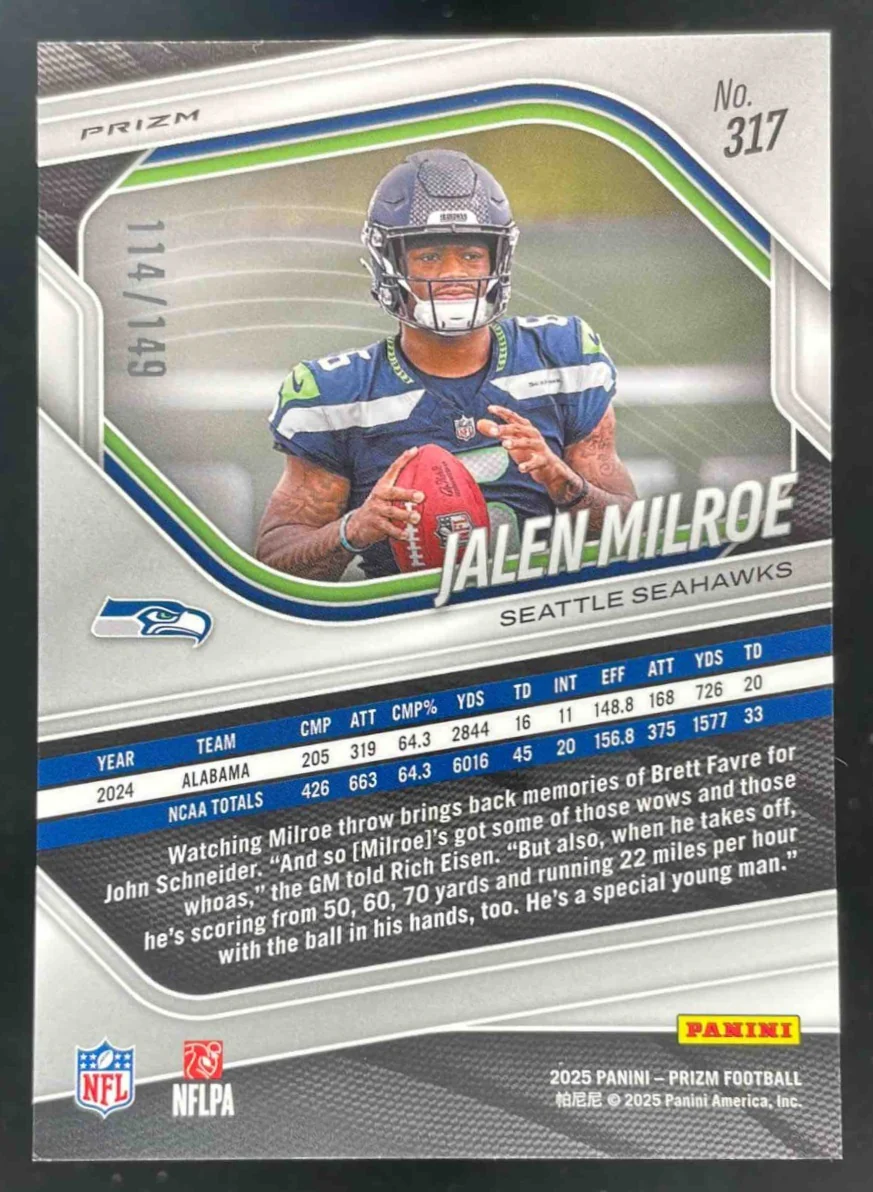 2025 Panini Prizm Red Wave Prizm #317 Jalen Milroe RC /149 - Image 2