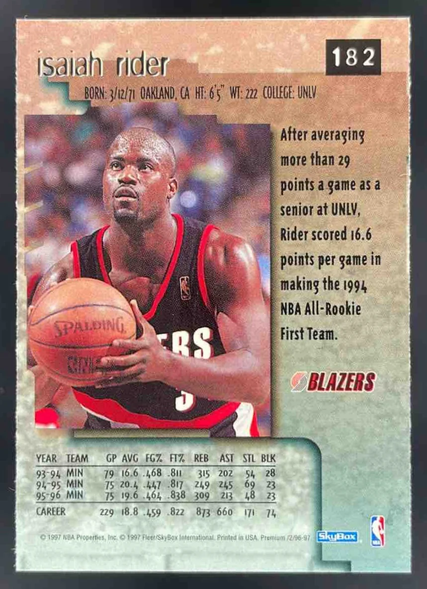 1996-97 Skybox Premium Star Rubies #182 Isaiah Rider - Image 2