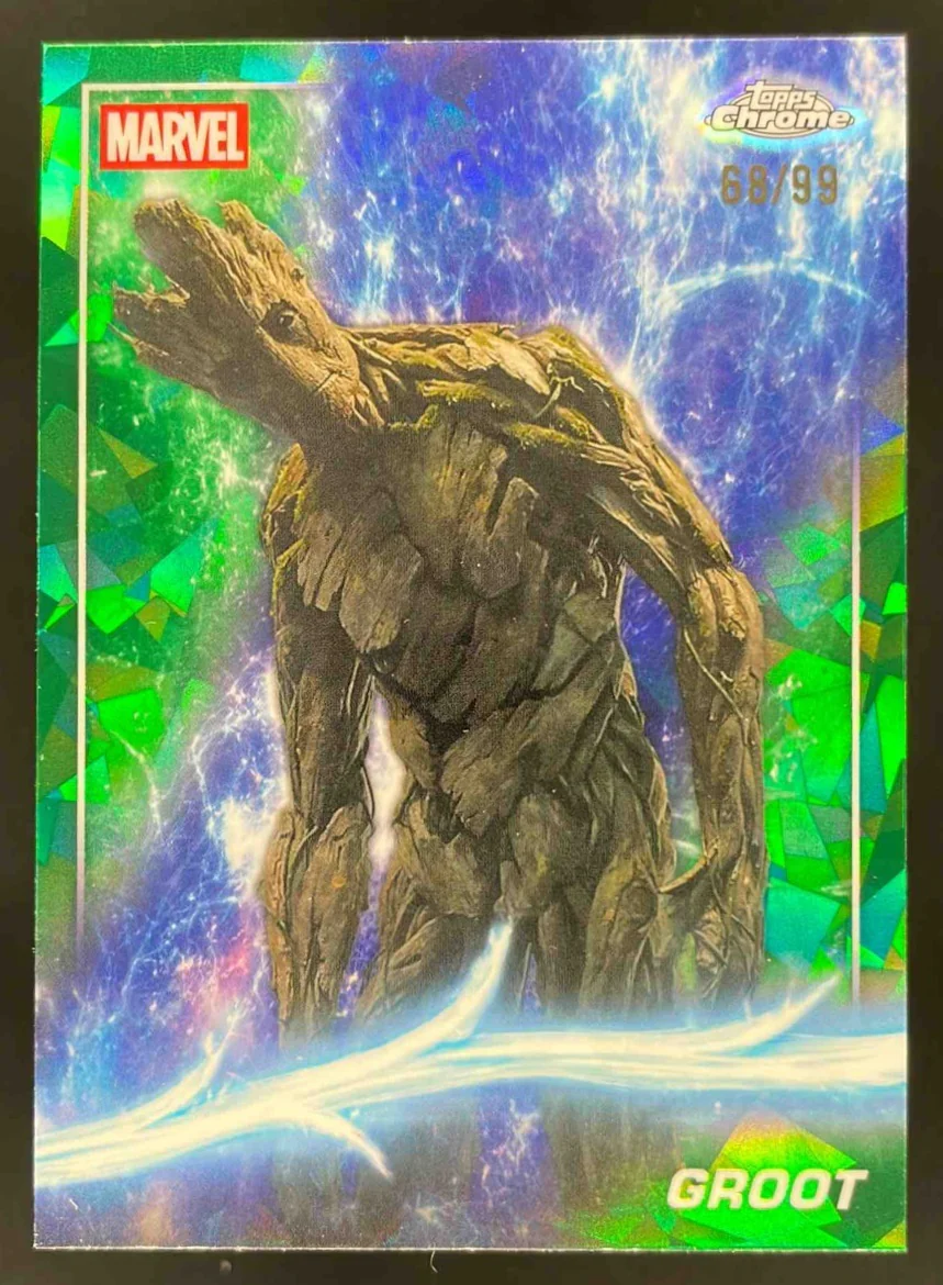 2025 Topps Chrome Marvel Studios Sapphire Green Refractor #50 Groot /99