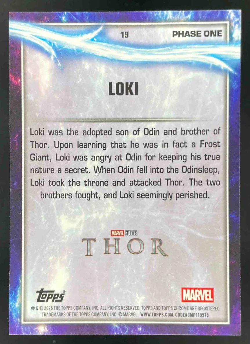 2025 Topps Chrome Marvel Studios Green Refractor #19 Loki /199 - Image 2