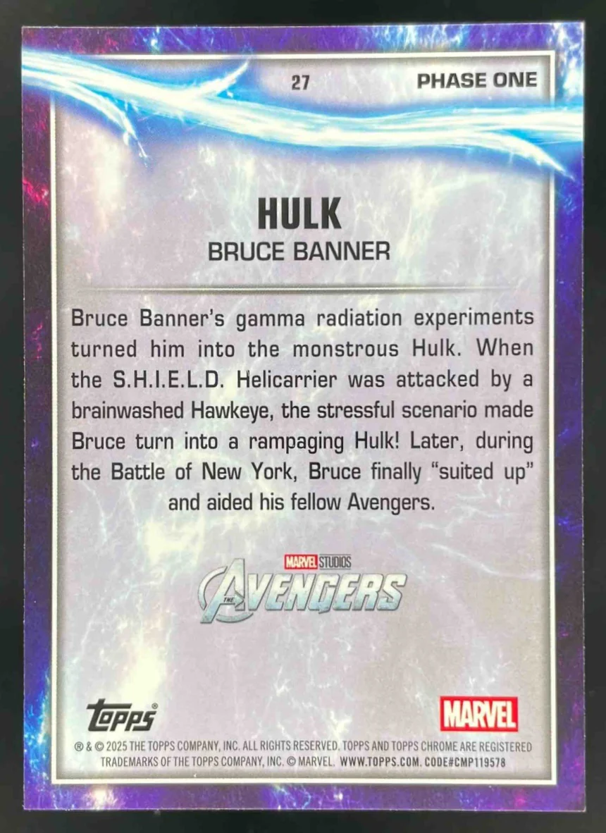 2025 Topps Chrome Marvel Studios Thor Refractor #27 Hulk /99 - Image 2