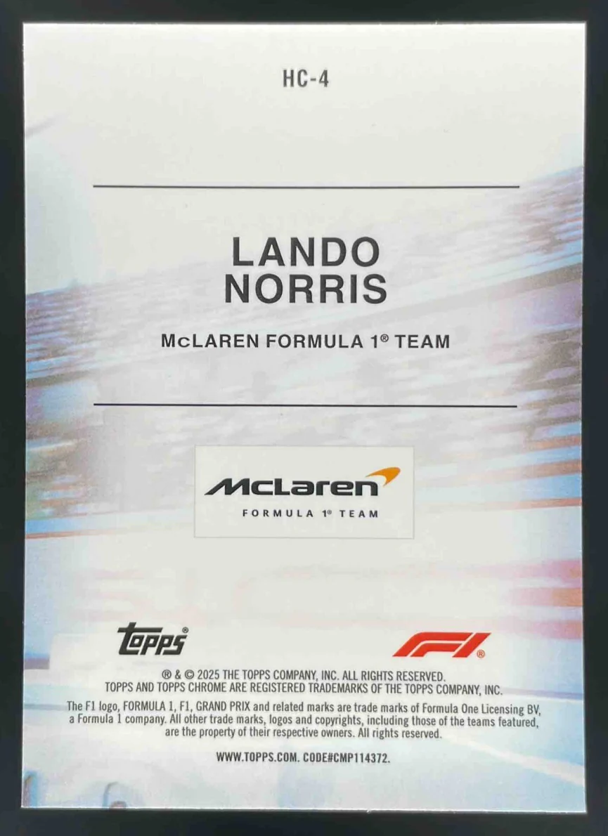 2025 Topps Chrome Formula 1 Helmet Collection #HC-4 Lando Norris - Image 2