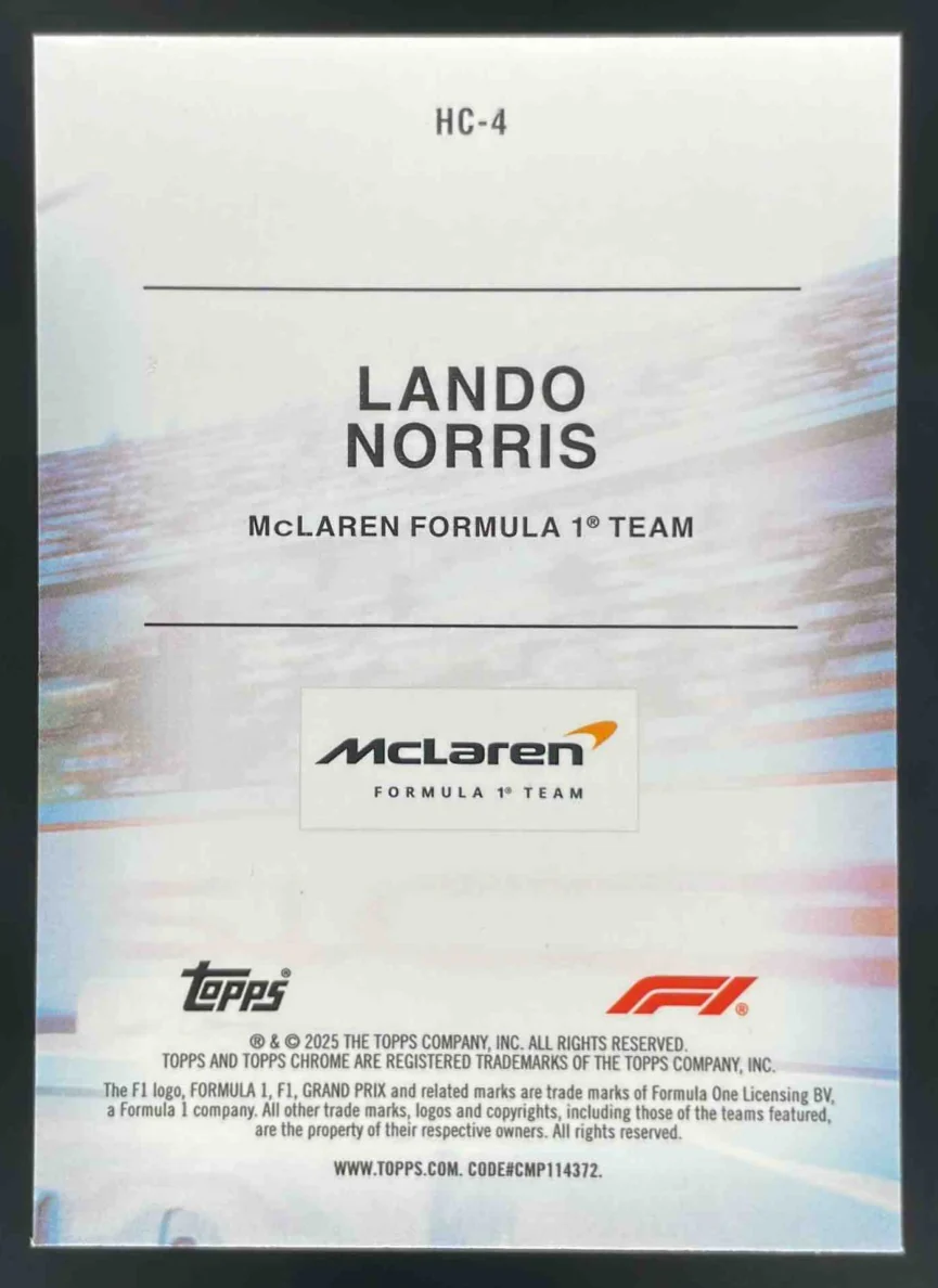 2025 Topps Chrome Formula 1 Helmet Collection #HC-4 Lando Norris - Image 2