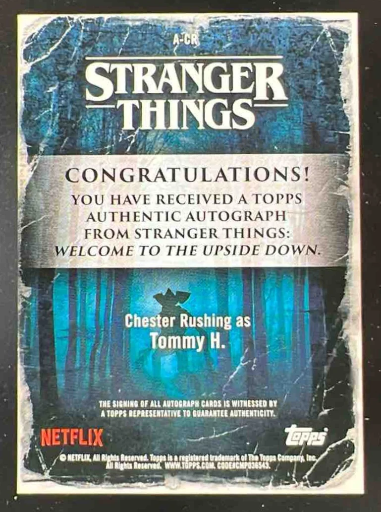 Topps Stranger Things Netflix Autograph Chester Rushing as Tommy H Auto - Image 2