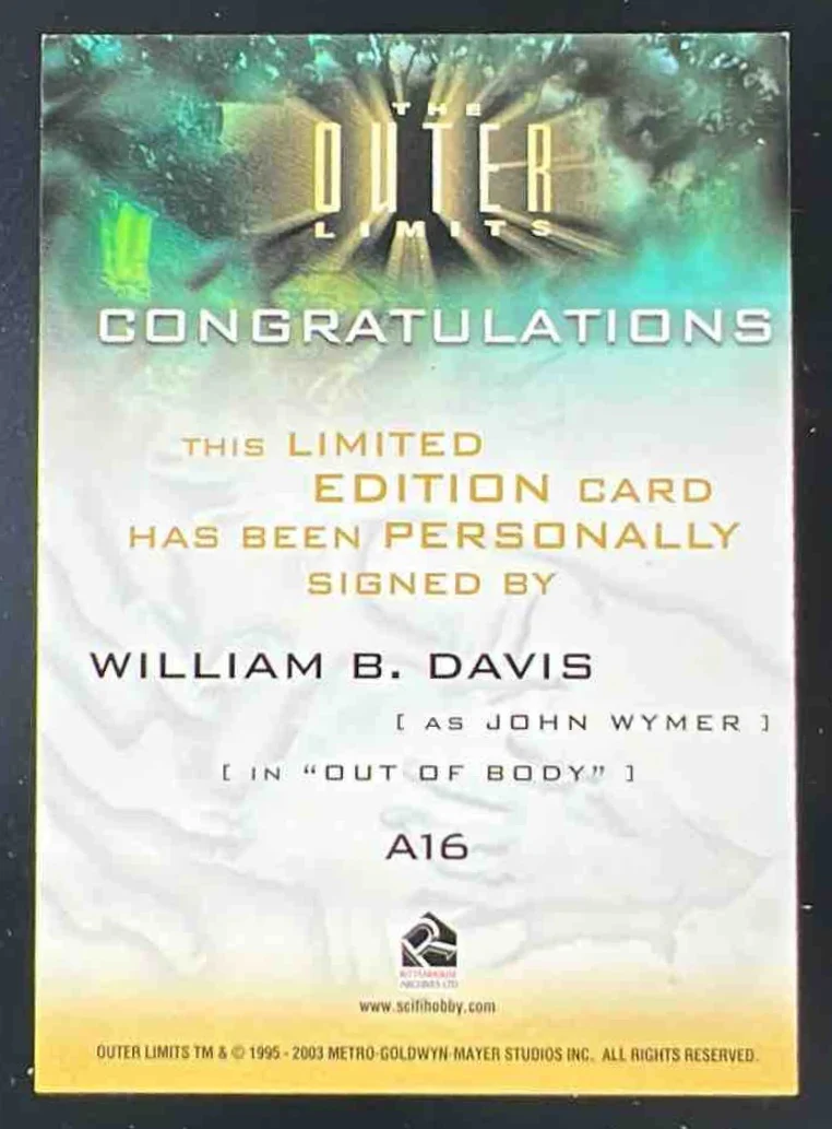1995-2003 The Outer Limits Autograph William B Davis Auto - Image 2