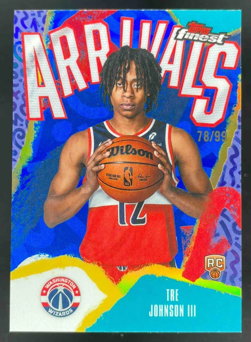 2025-26 Topps Finest Arrivals Blue Refractor #A-6 Tre Johnson III RC /99