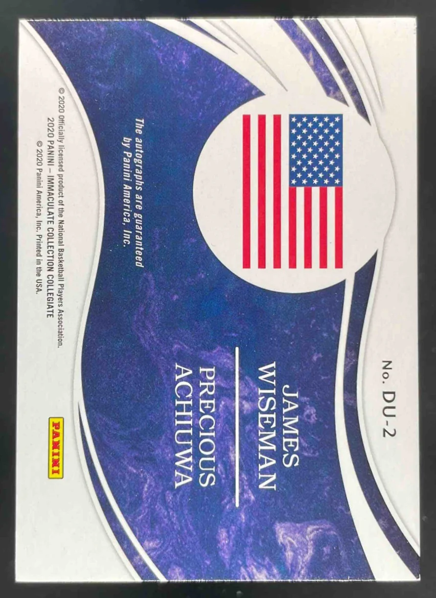 2020 Immaculate Collection Collegiate Dual Auto James Wiseman Achiuwa /25 - Image 2