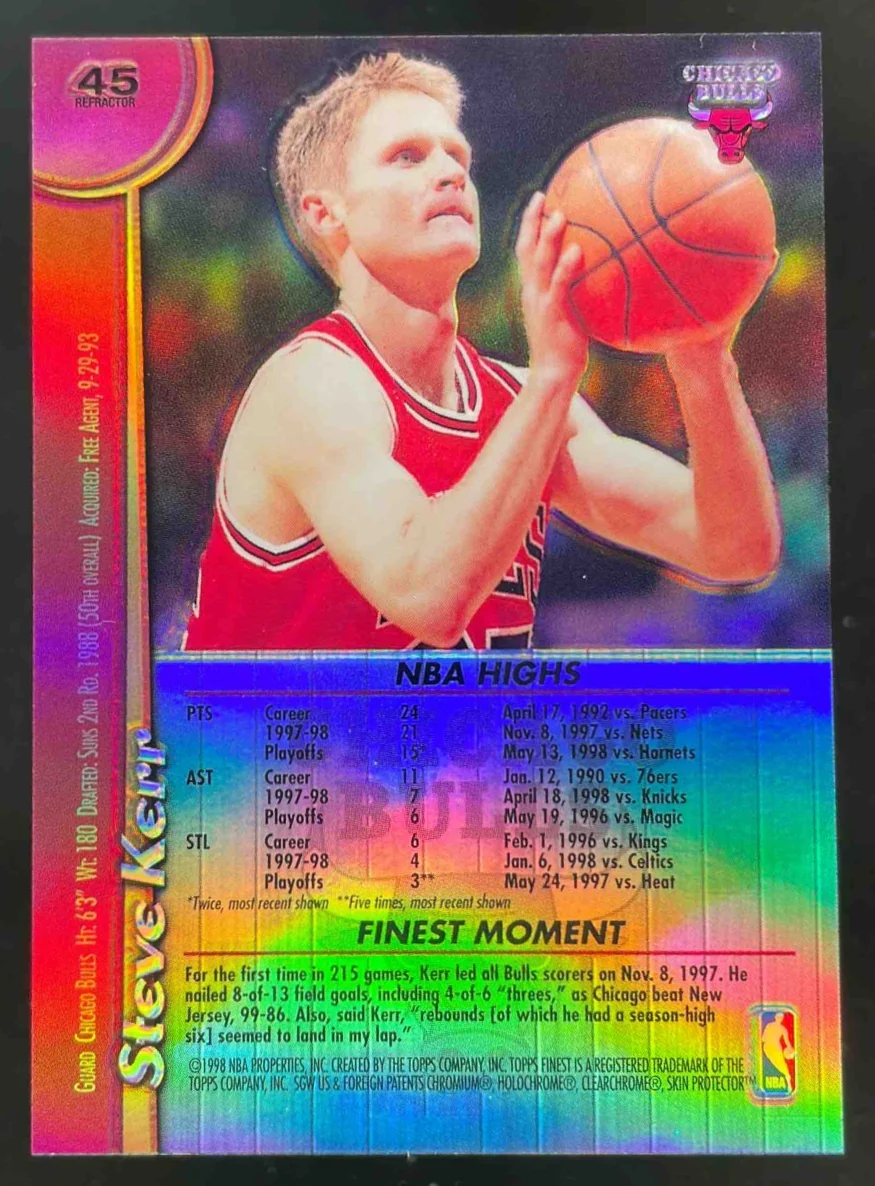 1998-99 Topps Finest No Protector Refractors #45 Steve Kerr - Image 2