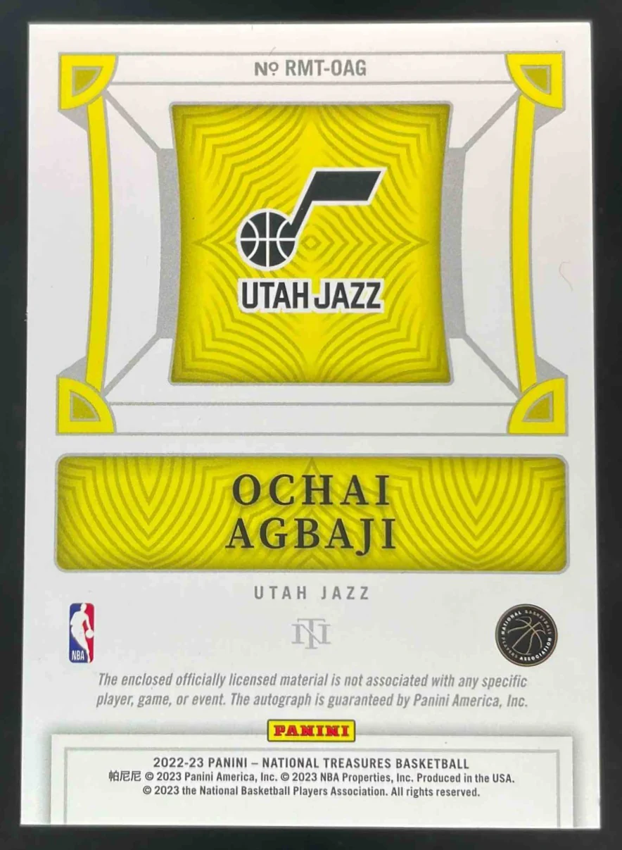 2022 National Treasures Rookie Material Triple #RMT-OAG Ochai Agbaji RC Auto /99 - Image 2