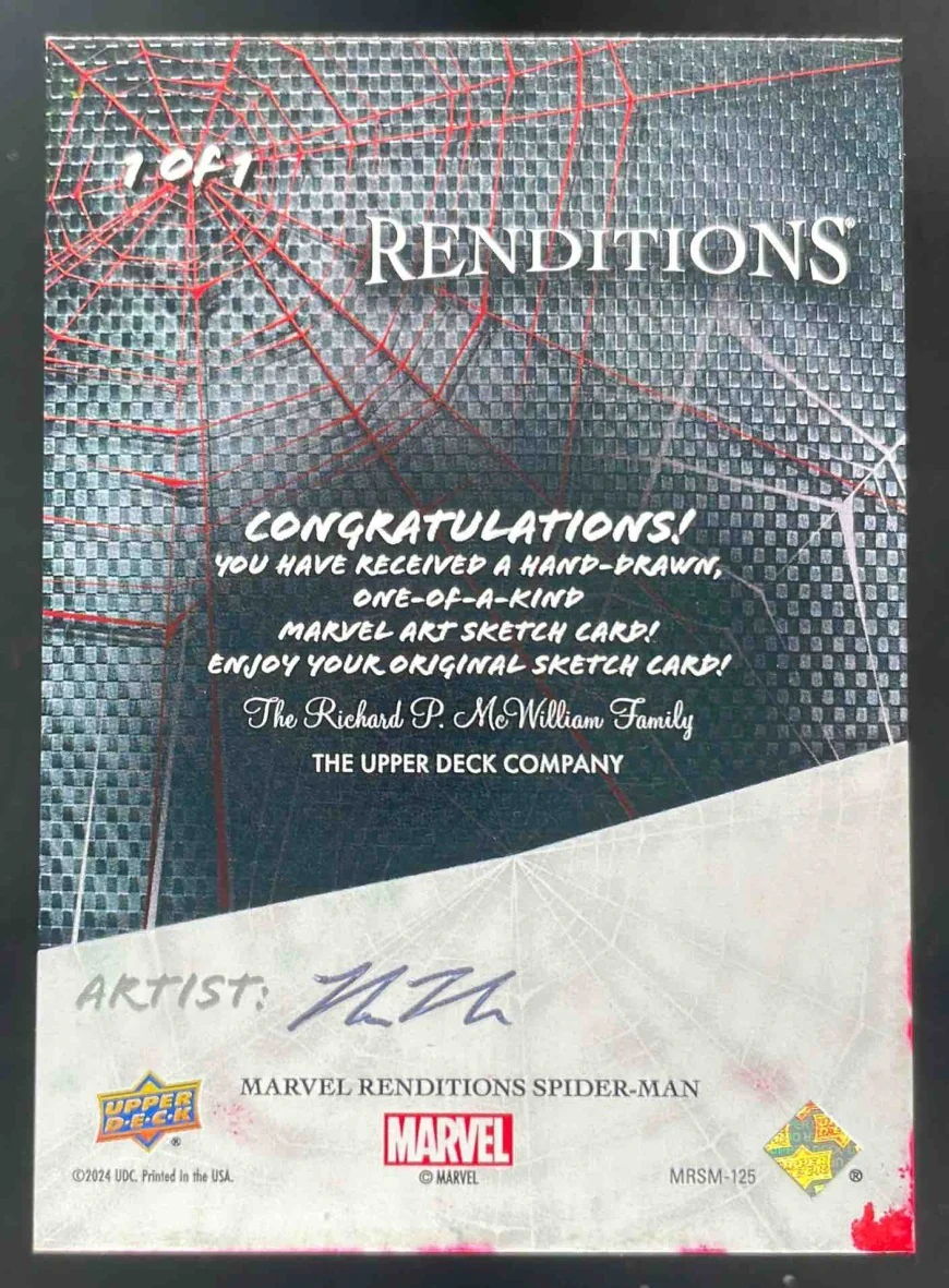 2024 UD Marvel Spider-Man Renditions Sketch Artist Autograph 1/1 - Image 2