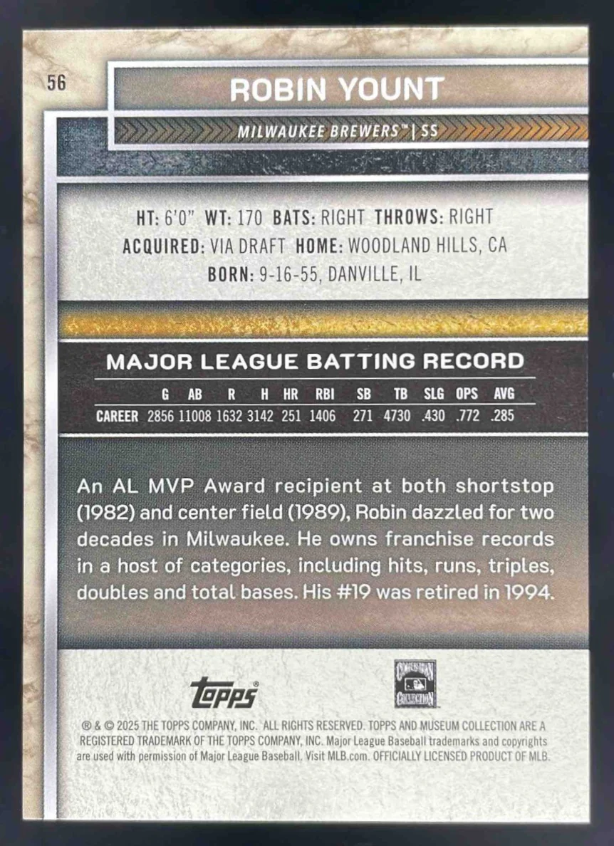 2025 Topps Museum Collection Bronze #56 Robin Yount /35 - Image 2
