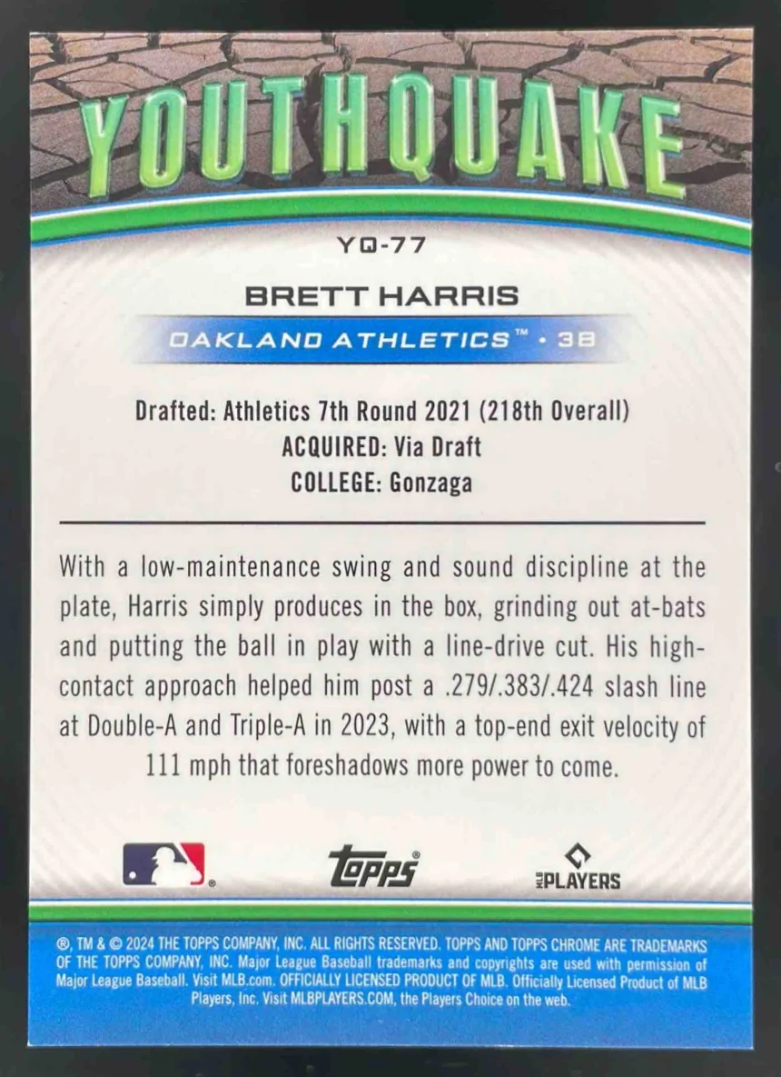 2024 Topps Chrome Update Youthquake Black Refractor #YQ-77 Brett Harris RC /10 - Image 2