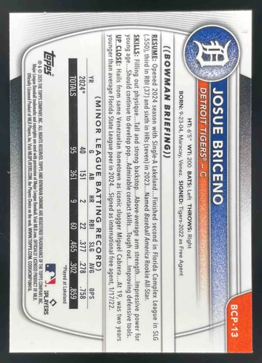 2025 Bowman Chrome Blue Geometric Refractor #BCP-13 Josue Briceno RC /150 - Image 2