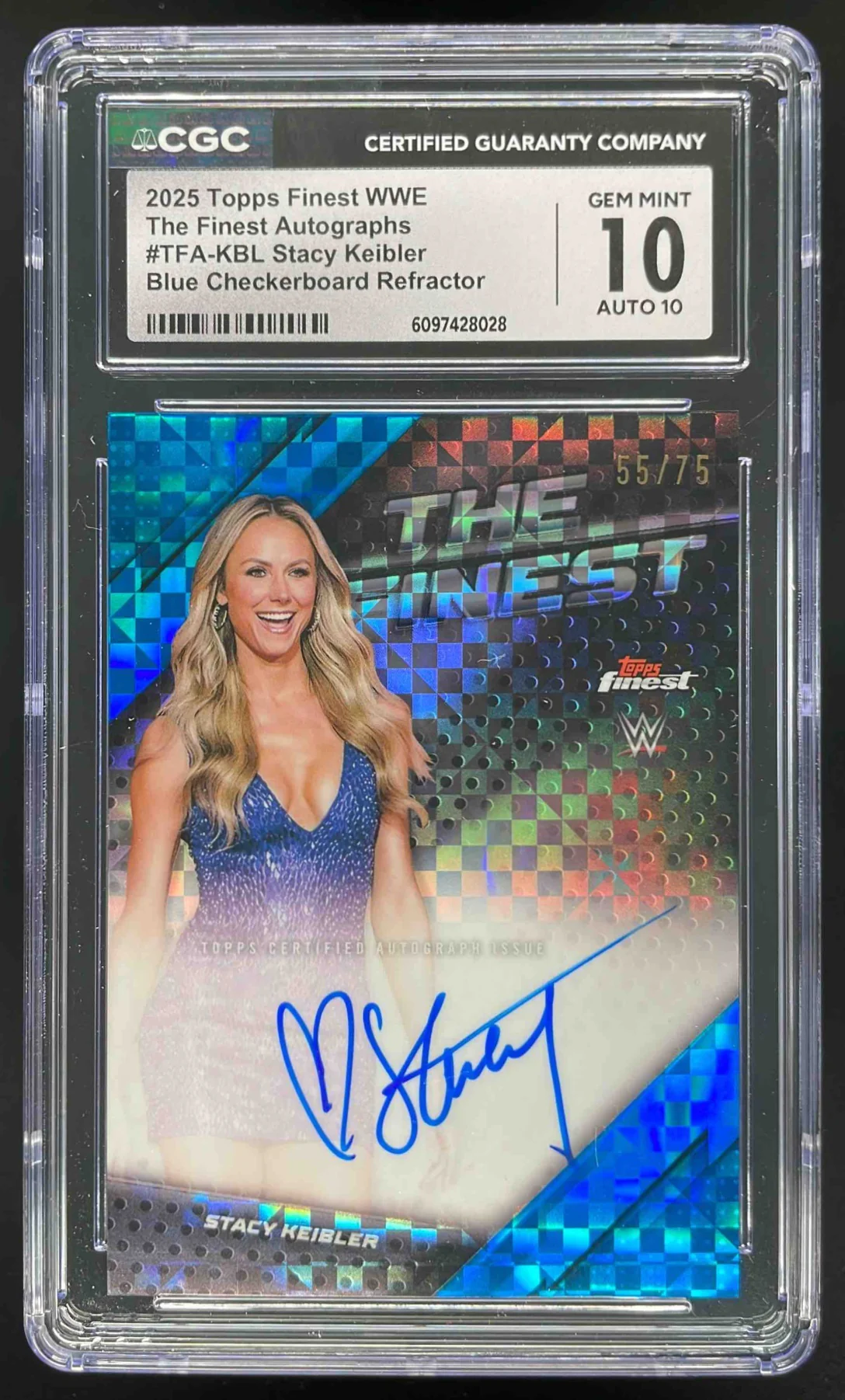 2025 Topps Finest WWE The Finest Blue Checkerboard Stacy Keibler Auto /75 CGC 10