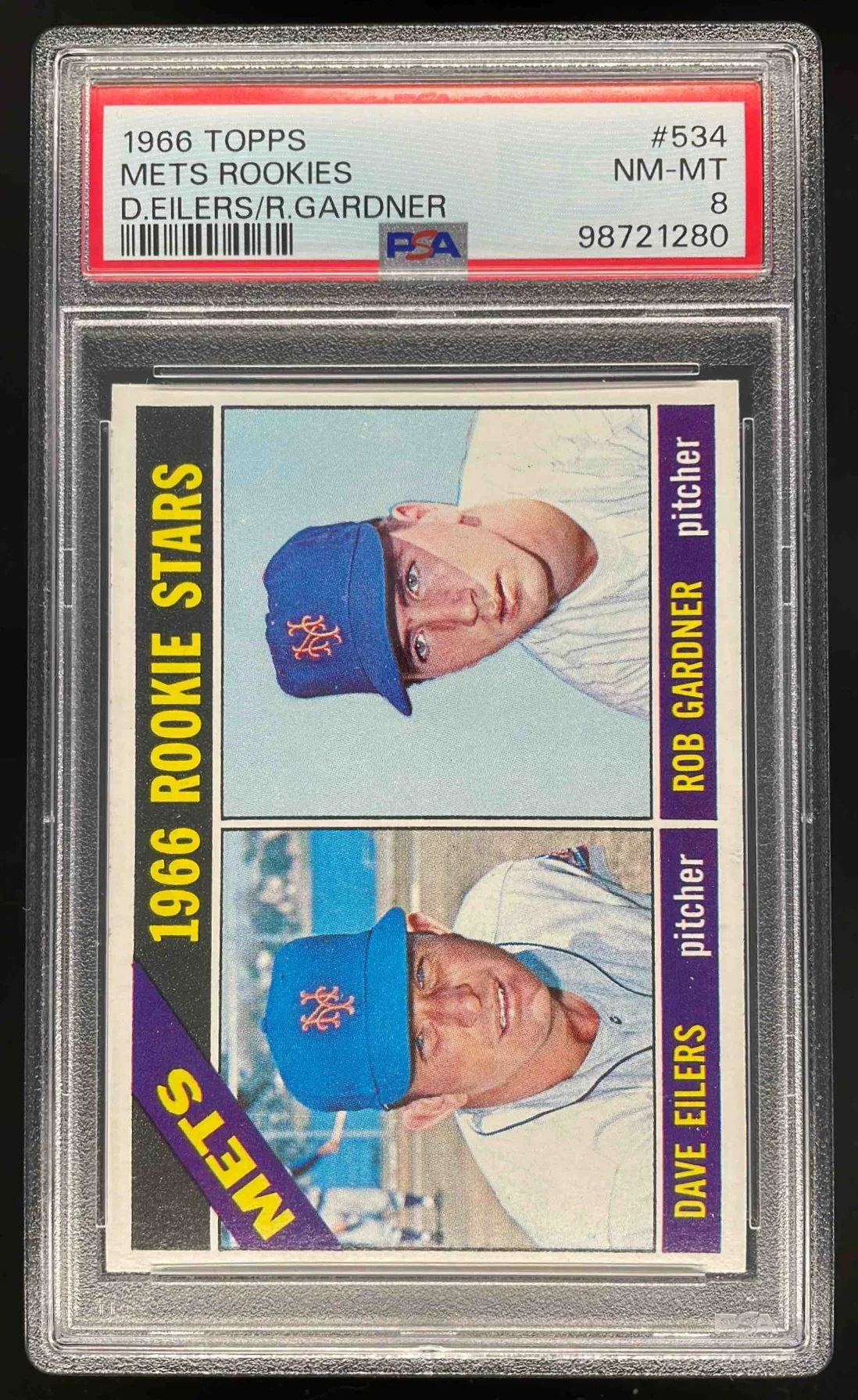 1966 Topps #534 Mets 1966 Rookie Stars Dave Eilers Rob Gardner RC PSA 8