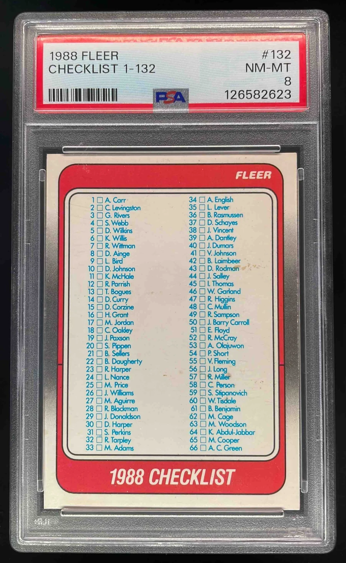 1988-89 Fleer #132 Checklist 1-132 PSA 8