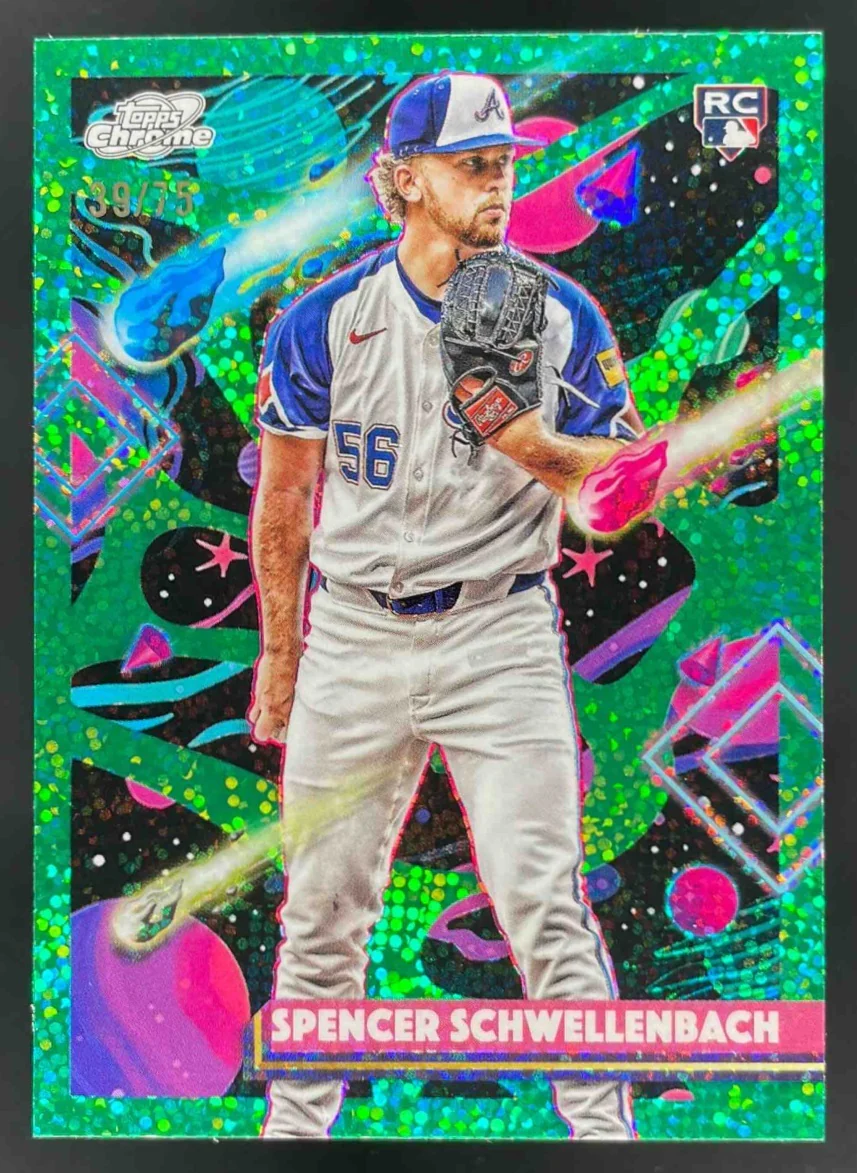2025 Topps Cosmic Chrome Green Space Dust #157 Spencer Schwellenbach RC /75