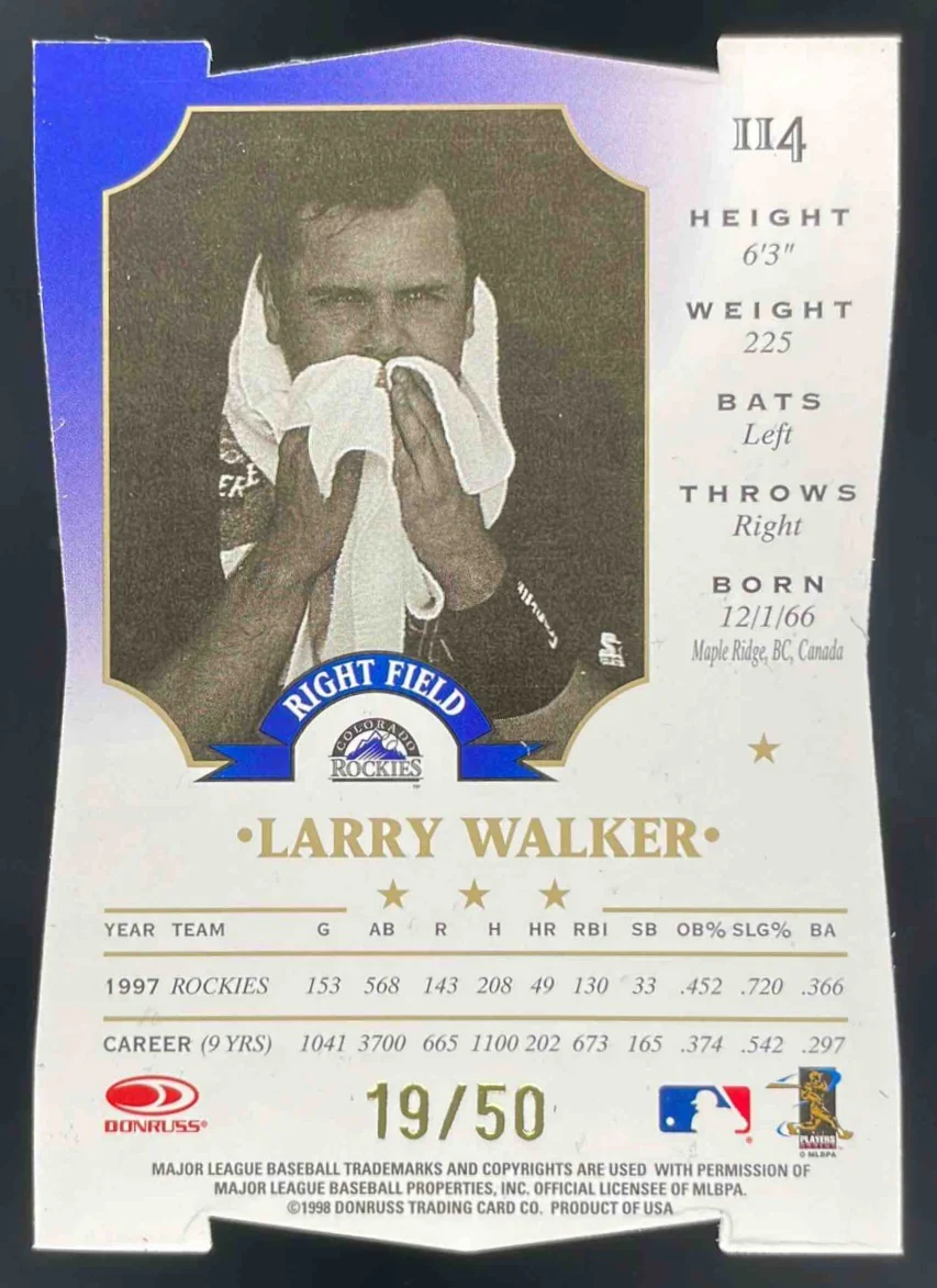 1998 Leaf Fractal Diamond Axis #114 Larry Walker /50 - Image 2