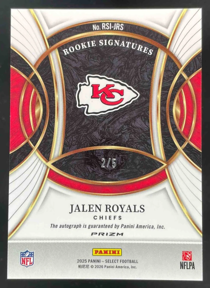 2025 Panini Select Rookie Signatures Green Prizm #RSI-JRS Jalen Royals Auto /5 - Image 2