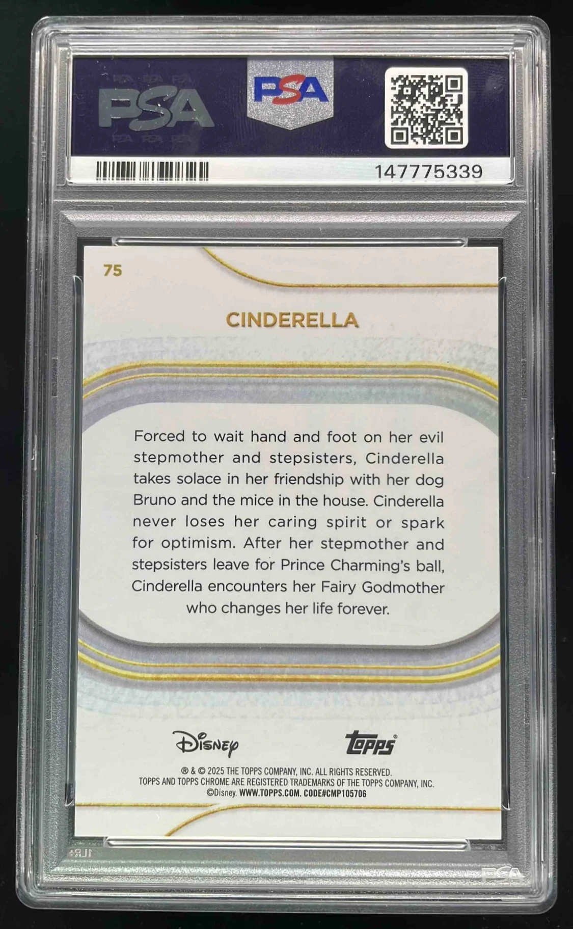 2025 Topps Chrome Disney Sapphire Purple Refractor #75 Cinderella /15 PSA 10 - Image 2
