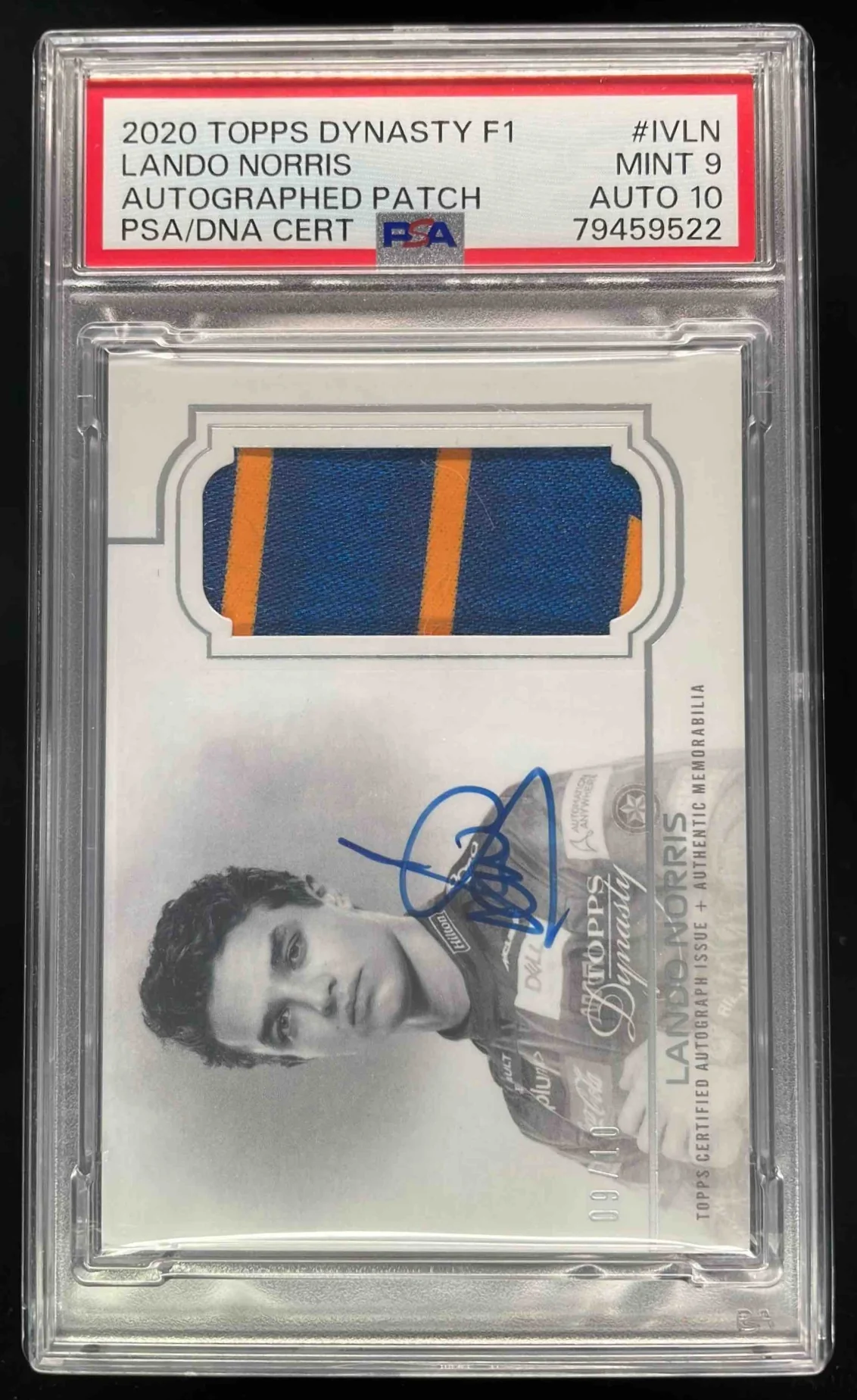 2020 Topps Dynasty Formula 1 Dynasty Patch #DAP-IVLN Lando Norris Auto /10 PSA 9
