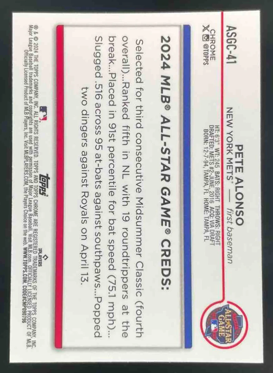2024 Topps Chrome 2024 All-Star Game Gold Refractor #ASGC-41 Pete Alonso /50 - Image 2