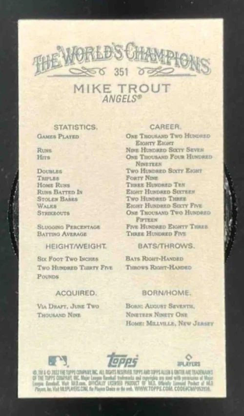 2022 Topps Allen & Ginter Mini #351 Mike Trout - Image 2