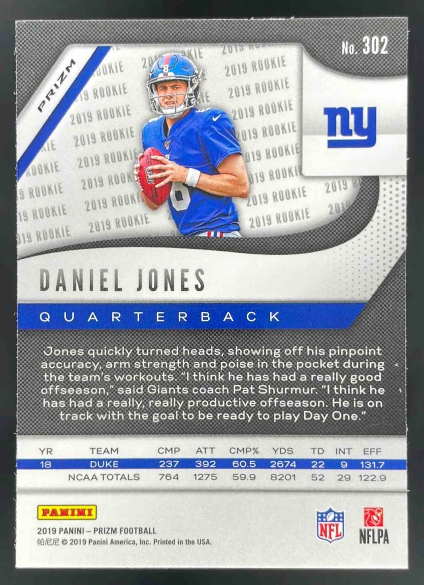 2019 Panini Prizm Red Ice Prizm #302 Daniel Jones RC - Image 2