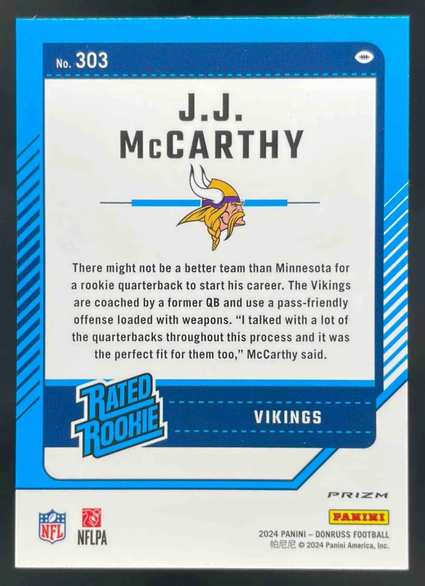 2024 Donruss Optic Rated Rookies Preview Red Pandora #303 J.J. McCarthy RC - Image 2