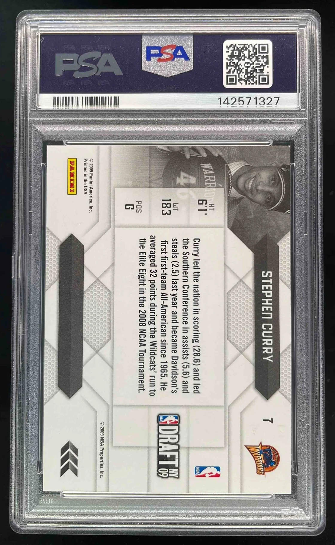 2009-10 Panini Prestige NBA Draft Class #7 Stephen Curry RC PSA 9 - Image 2