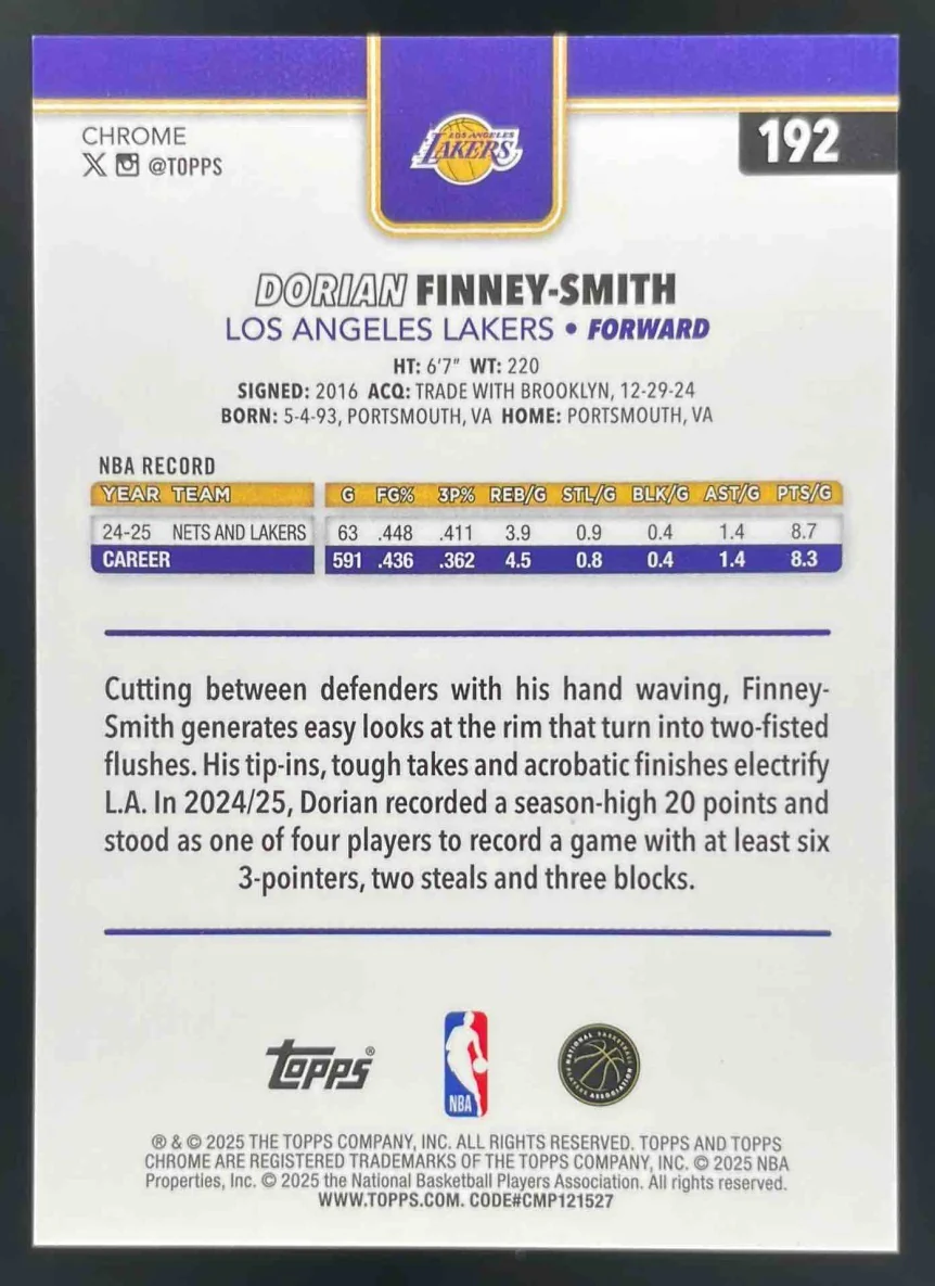 2025-26 Topps Chrome Geometric Red Refractor #192 Dorian Finney-Smith /5 - Image 2