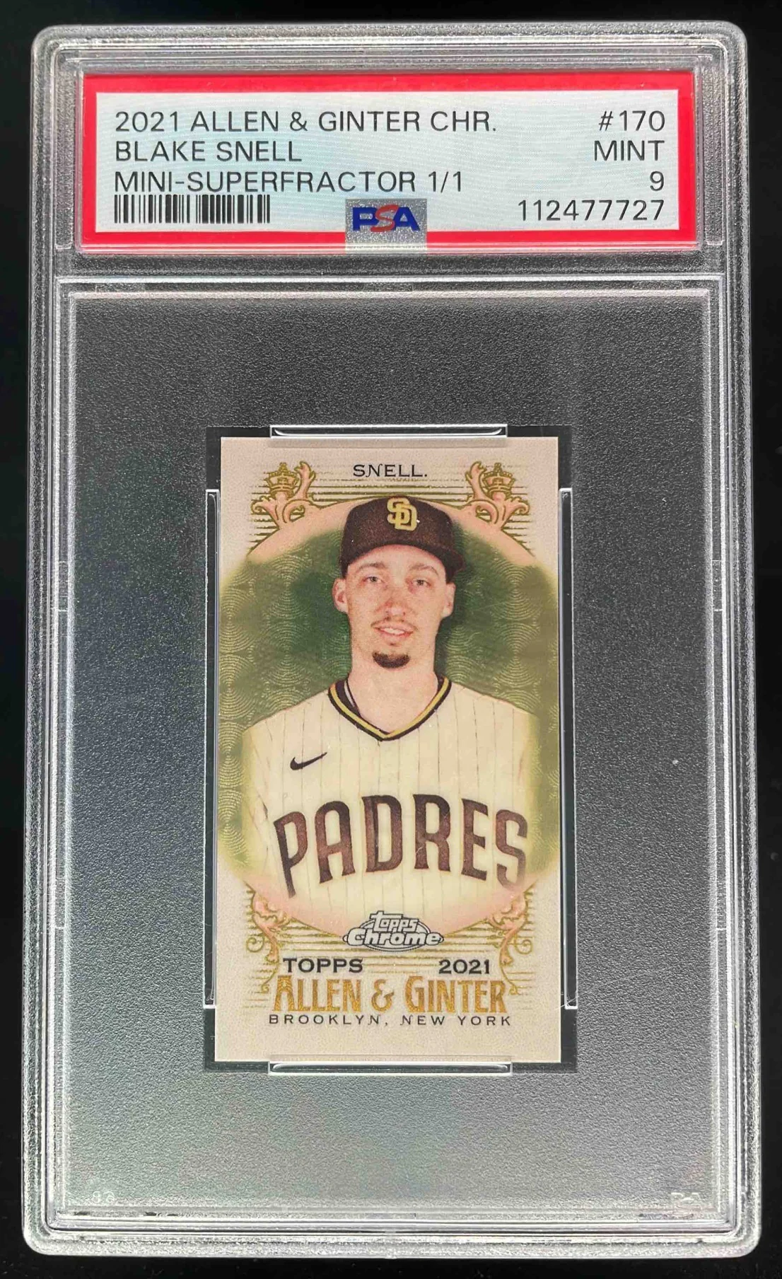 2021 Topps Allen & Ginter Chrome Mini SuperFractor #170 Blake Snell 1/1 PSA 9
