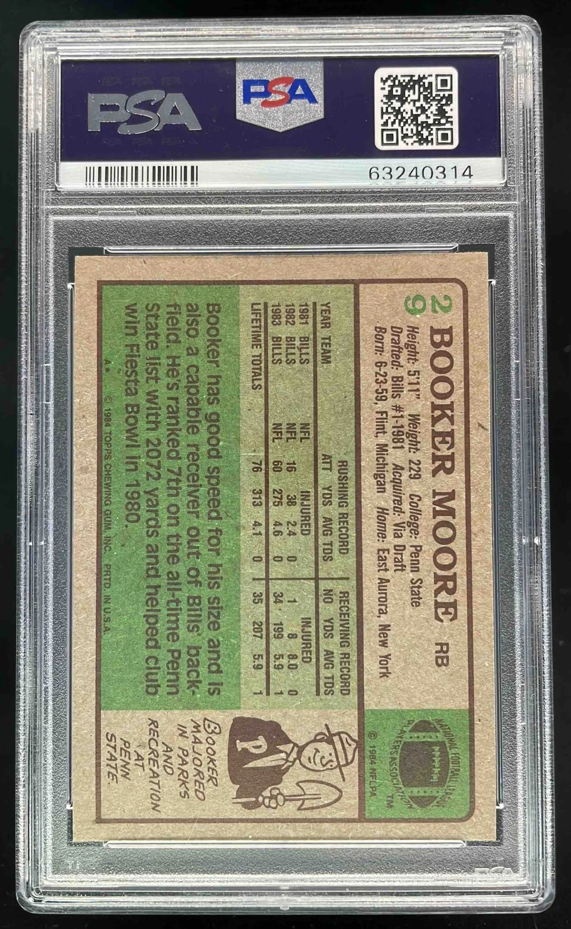 1984 Topps #29 Booker Moore RC PSA 10 - Image 2