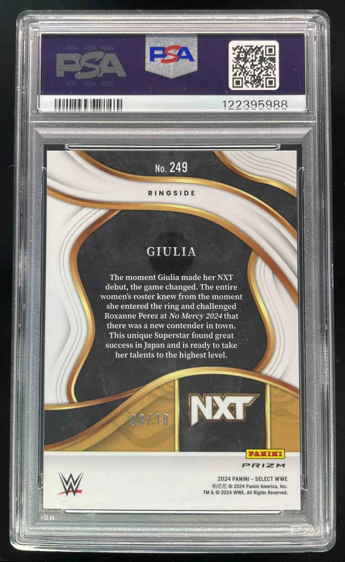 2024 Panini Select WWE Wave Gold Prizms #249 Giulia RC Ringside /10 PSA 8 - Image 2