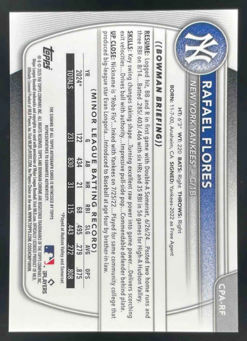 2025 Bowman Chrome Prospect Autographs #CPA-RF Rafael Flores RC Auto - Image 2