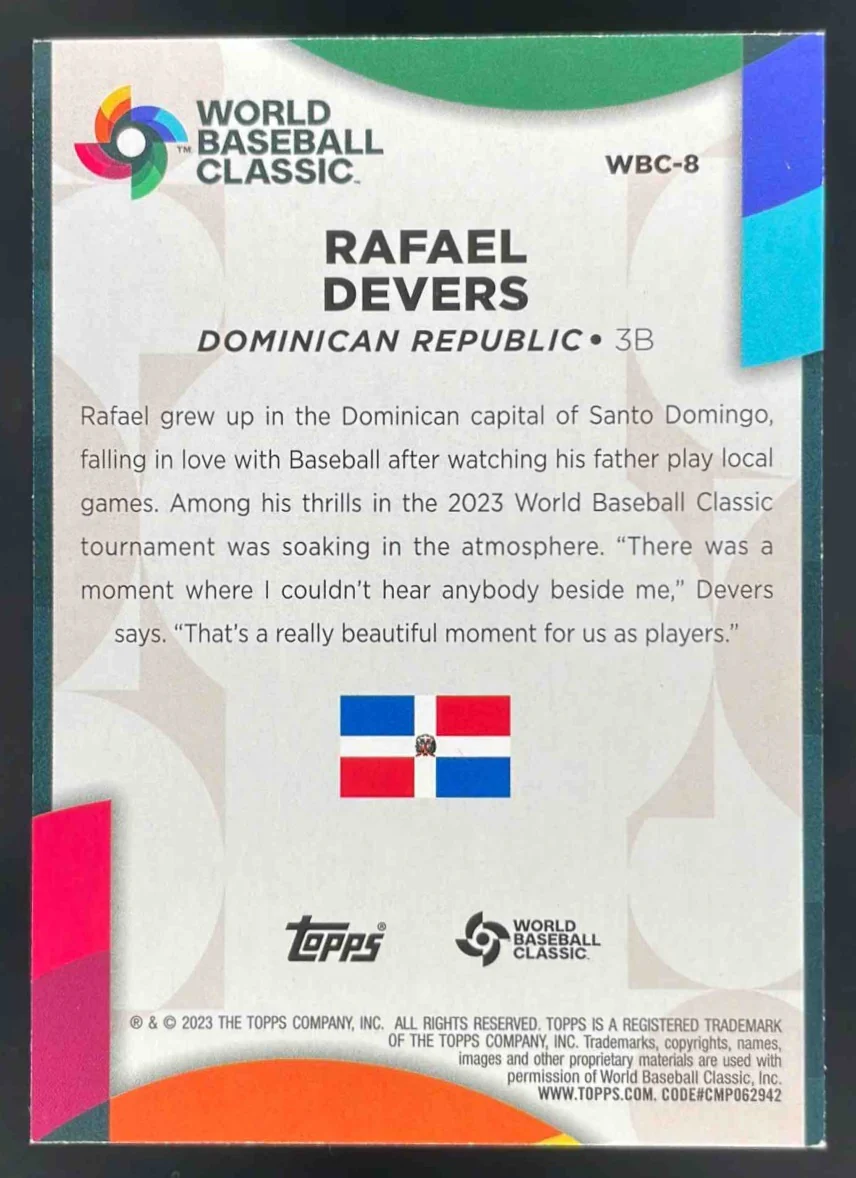 2023 Topps World Baseball Classic Stars Gold #WBC-8 Rafael Devers /75 - Image 2