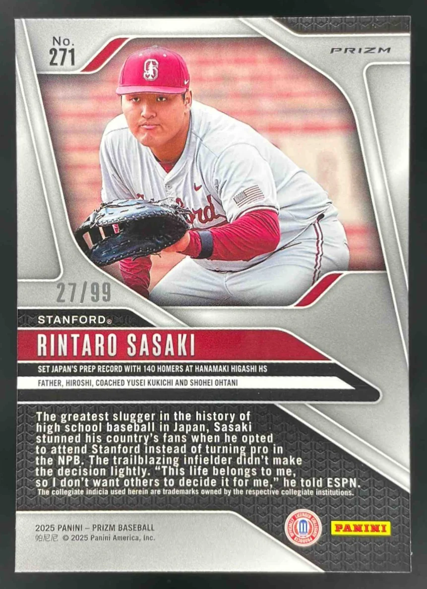 2025 Panini Prizm Prizms Red Power #271 Rintaro Sasaki /99 - Image 2