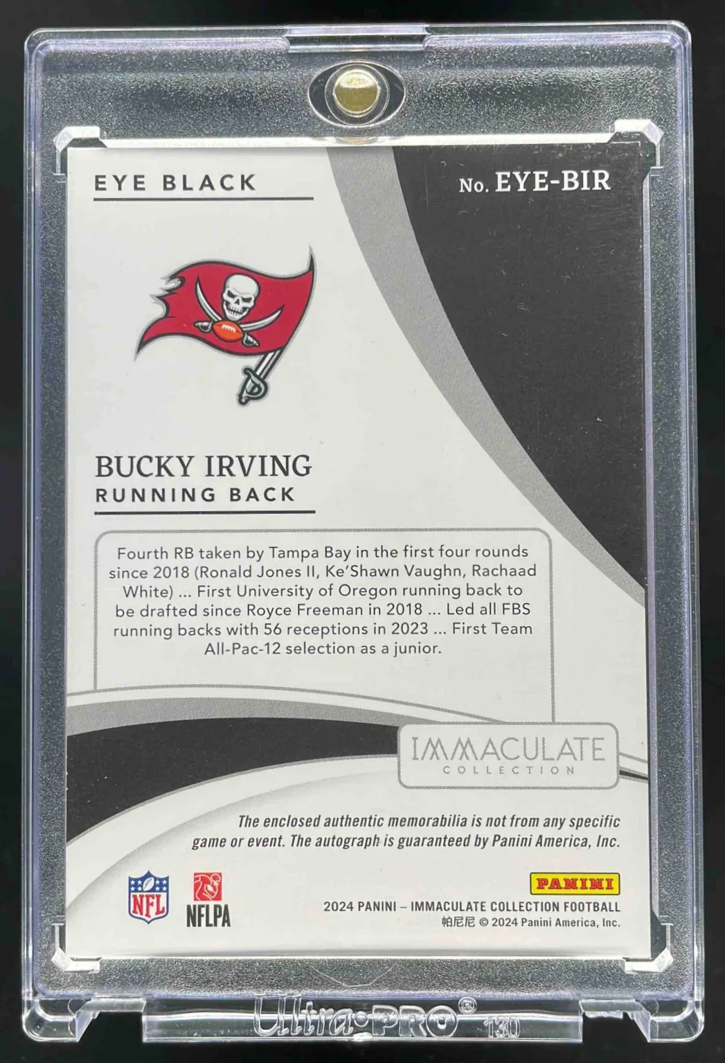 2024 Immaculate Rookie Eye Black Jersey Metallic #22 Bucky Irving RC Auto /10 - Image 2