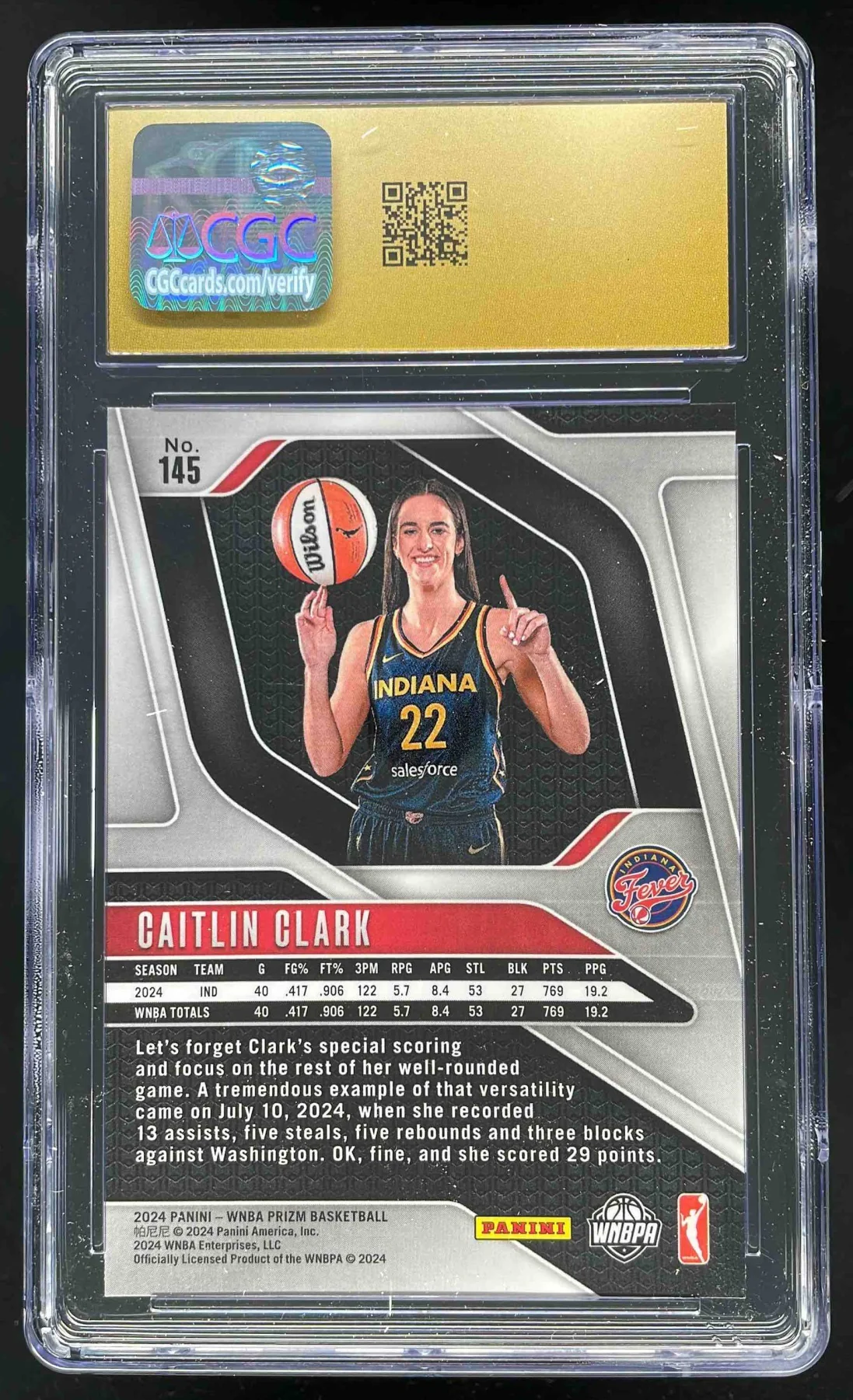 2024 Panini WNBA Prizm #145 Caitlin Clark RC CGC 10 - Image 2