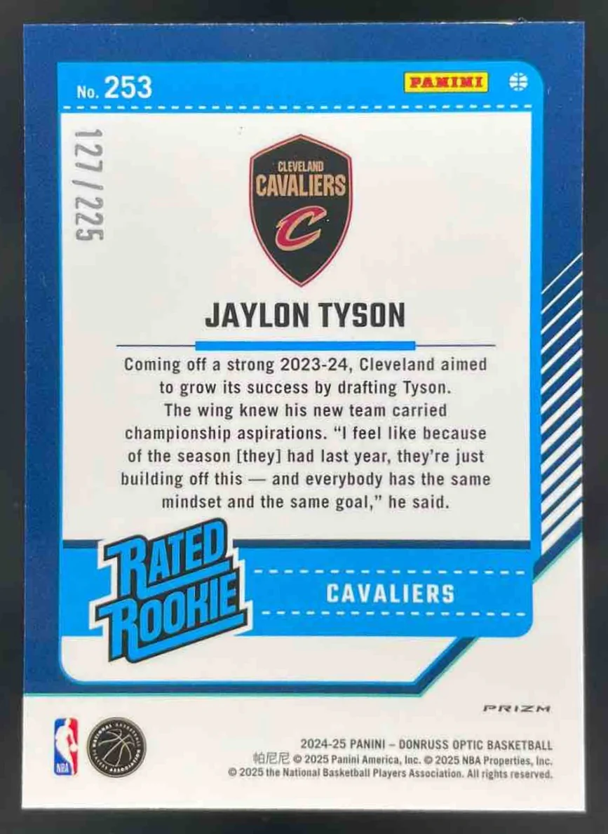2024-25 Panini Donruss Optic Aqua Prizm #253 Jaylon Tyson RC Rated Rookie /225 - Image 2