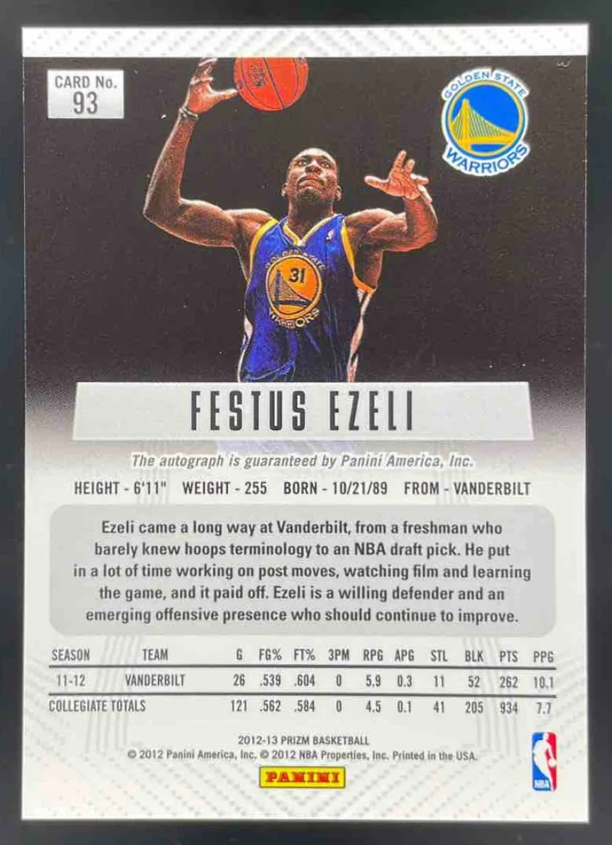 2012-13 Panini Prizm Autographs #93 Festus Ezeli RC Auto - Image 2